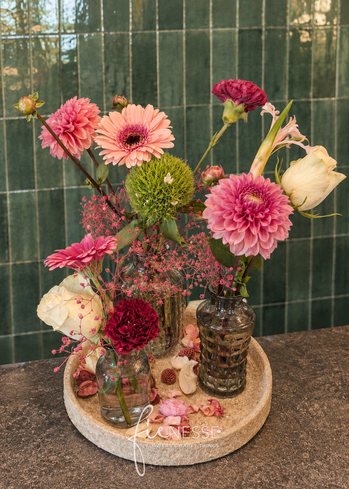 ✿ Bloemenplateau met 3 Vaasjes